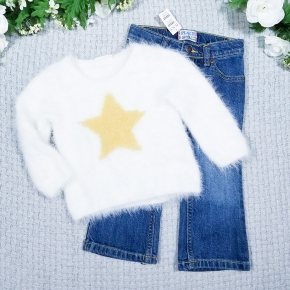 The Children's Place Other - 2/$24 NWT flare jeans/fuzzy white star sweater